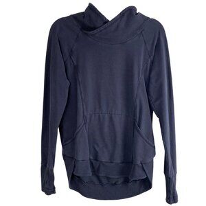 Athleta Funnel Neck Pullover Sweatshirt Washed Dark Gray Kangaroo Pocket-M